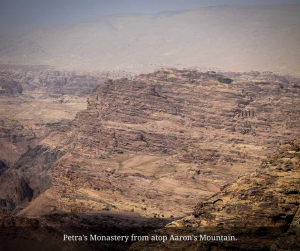 View of the Monastery at Petra from the top of Mount Hor Aarons tomb