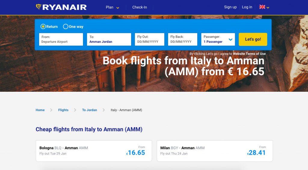 From from Bolona or Milan to Amman Jordan for cheap