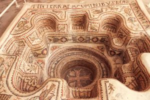 An intricate mosaic baptistery featurd in the Sousse Archaeological Museum