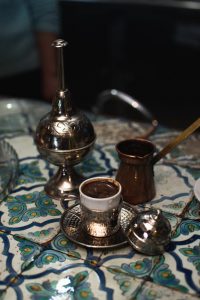Turkish style coffee served from a traditional pot