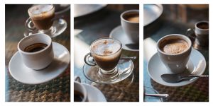 Lineup picture of Tunisian express, capucin, and direct at a traditional cafe