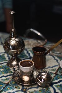 Turkish style coffee served in a traditional pot (zizwa) in Tunisia