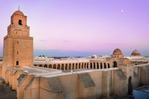 The moon rises over Kairouan's Great Mosque, a UNESCO Heritage Site