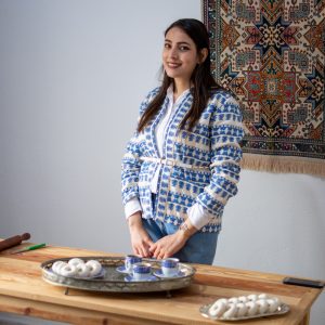 Local pastry chef presents traditional pastry kaak warka in Zaghouan